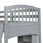 Letto a soppalco singolo con scrivania e mensole — Espresso / Grigio / Bianco, 1 persona