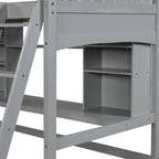 Letto a soppalco singolo con scrivania e mensole — Espresso / Grigio / Bianco, 1 persona