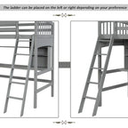 Letto a soppalco singolo con scrivania e mensole — Espresso / Grigio / Bianco, 1 persona