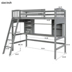 Letto a soppalco singolo con scrivania e mensole — Espresso / Grigio / Bianco, 1 persona