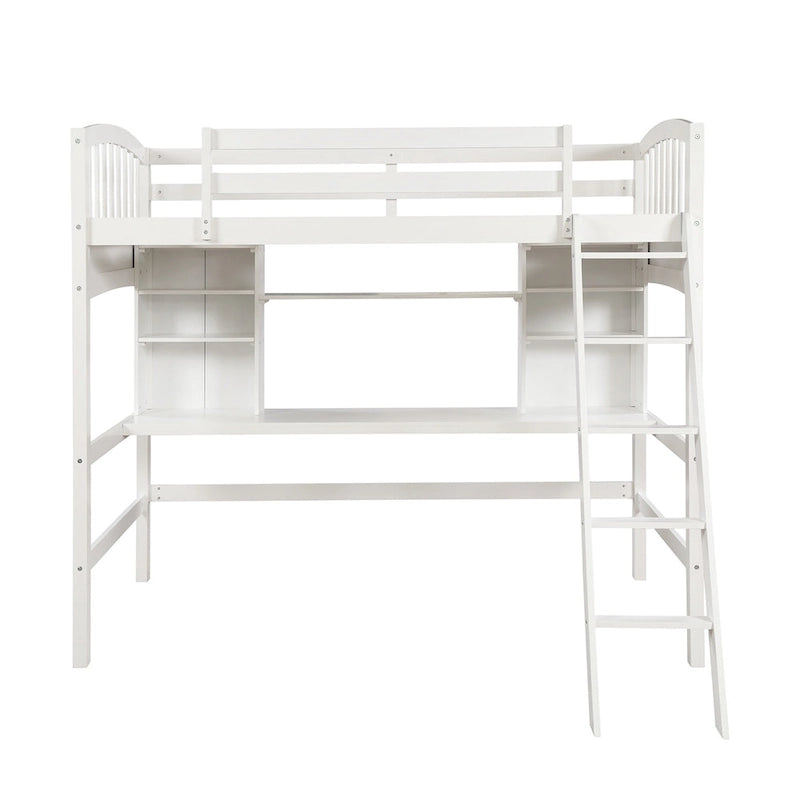 Letto a soppalco singolo con scrivania e mensole — Espresso / Grigio / Bianco, 1 persona