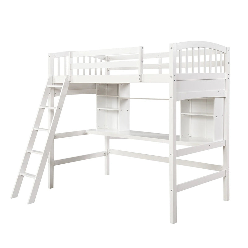 Letto a soppalco singolo con scrivania e mensole — Espresso / Grigio / Bianco, 1 persona