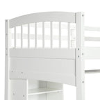 Letto a soppalco singolo con scrivania e mensole — Espresso / Grigio / Bianco, 1 persona