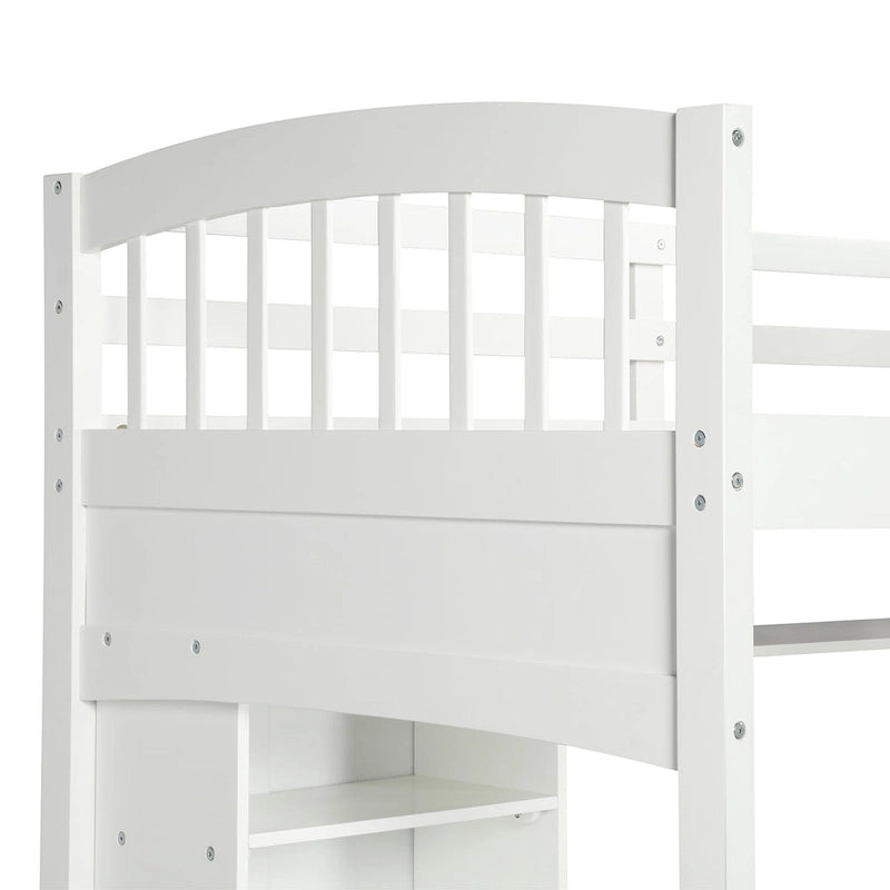 Letto a soppalco singolo con scrivania e mensole — Espresso / Grigio / Bianco, 1 persona