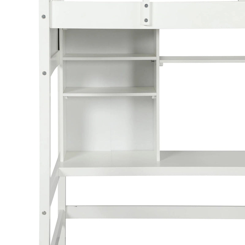Letto a soppalco singolo con scrivania e mensole — Espresso / Grigio / Bianco, 1 persona