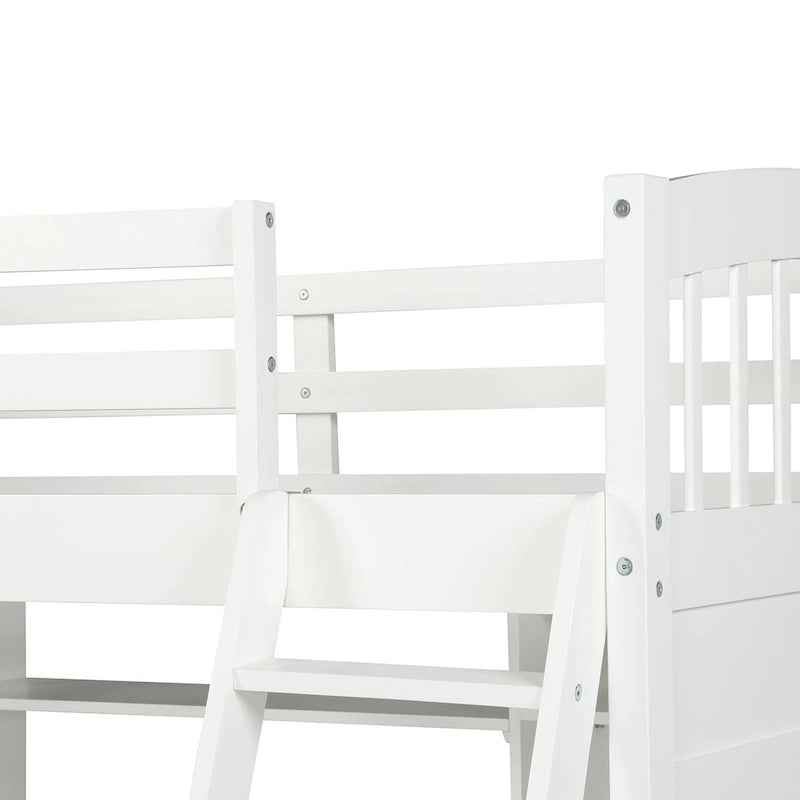 Letto a soppalco singolo con scrivania e mensole — Espresso / Grigio / Bianco, 1 persona