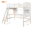Letto a soppalco singolo con scrivania e mensole — Espresso / Grigio / Bianco, 1 persona