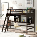 Letto a soppalco singolo con scrivania e mensole — Espresso / Grigio / Bianco, 1 persona