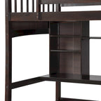 Letto a soppalco singolo con scrivania e mensole — Espresso / Grigio / Bianco, 1 persona