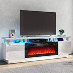 Mobile porta TV 70" bianco/nero con caminetto elettrico 36", adatto per TV fino a 80"
