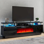Mobile porta TV 70" bianco/nero con caminetto elettrico 36", adatto per TV fino a 80"