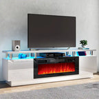 Mobile porta TV 70" bianco/nero con caminetto elettrico 36", adatto per TV fino a 80"