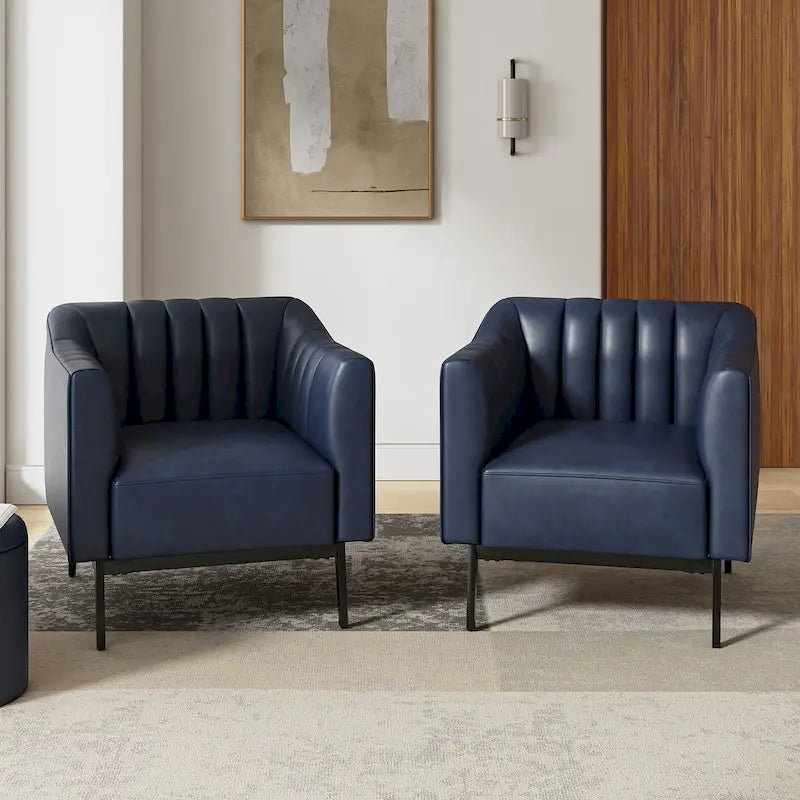 Poltroncina d'accento industriale in pelle sintetica PU, blu marino/grigio/cammello/marrone/nero, con trapuntatura a canale, set da 2