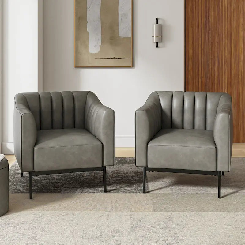Poltroncina d'accento industriale in pelle sintetica PU, blu marino/grigio/cammello/marrone/nero, con trapuntatura a canale, set da 2