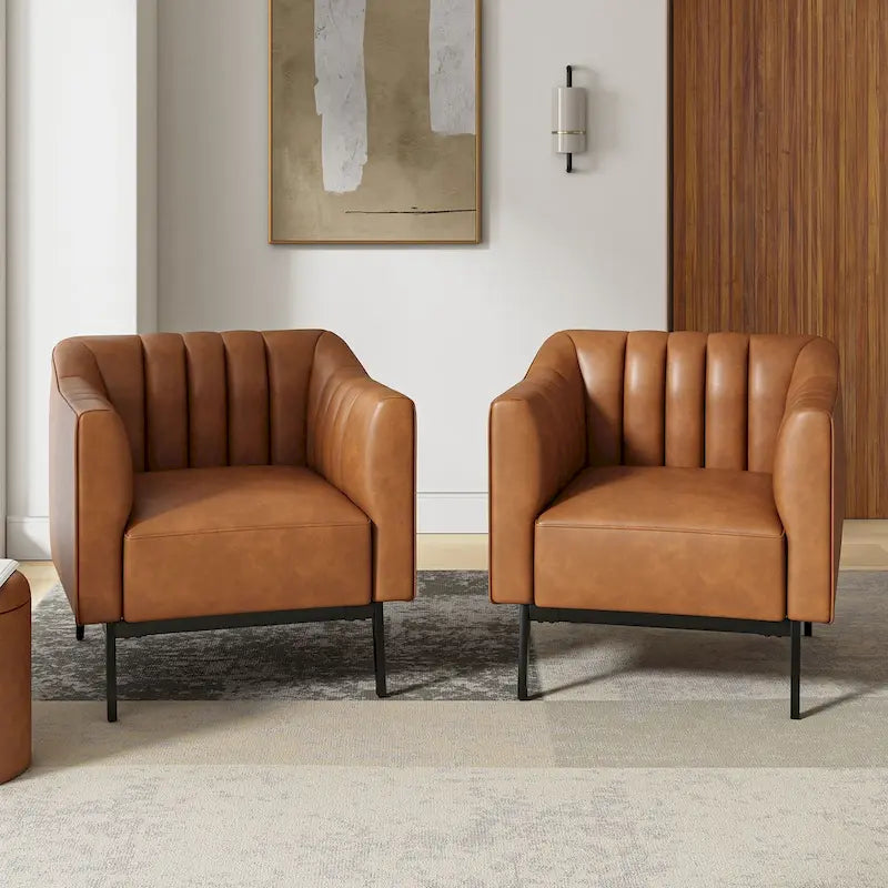 Poltroncina d'accento industriale in pelle sintetica PU, blu marino/grigio/cammello/marrone/nero, con trapuntatura a canale, set da 2