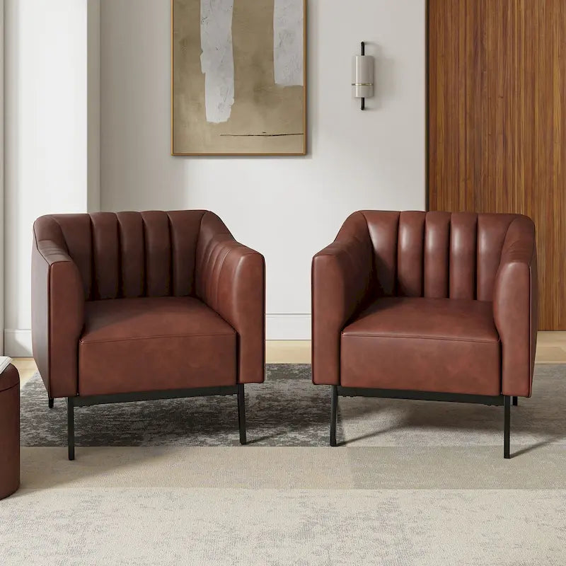 Poltroncina d'accento industriale in pelle sintetica PU, blu marino/grigio/cammello/marrone/nero, con trapuntatura a canale, set da 2
