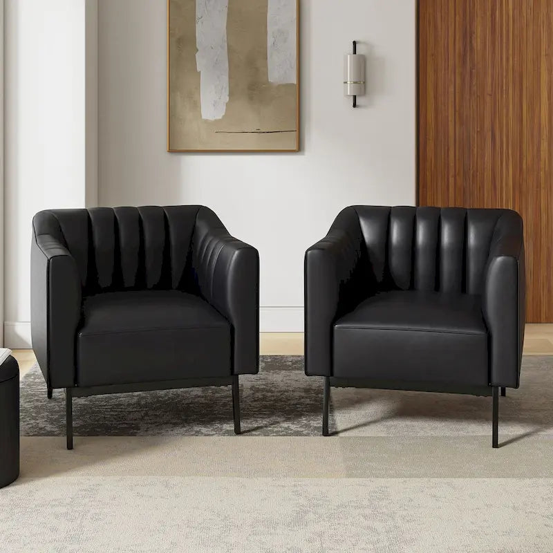 Poltroncina d'accento industriale in pelle sintetica PU, blu marino/grigio/cammello/marrone/nero, con trapuntatura a canale, set da 2