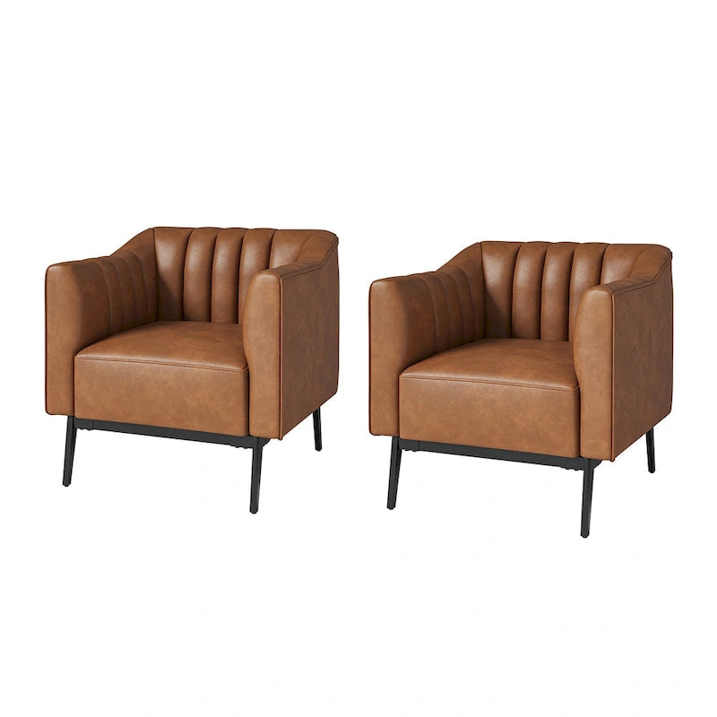 Poltroncina d'accento industriale in pelle sintetica PU, blu marino/grigio/cammello/marrone/nero, con trapuntatura a canale, set da 2