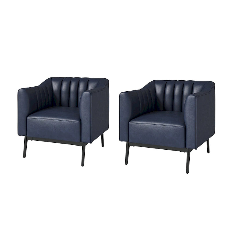 Poltroncina d'accento industriale in pelle sintetica PU, blu marino/grigio/cammello/marrone/nero, con trapuntatura a canale, set da 2