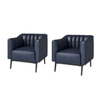 Poltroncina d'accento industriale in pelle sintetica PU, blu marino/grigio/cammello/marrone/nero, con trapuntatura a canale, set da 2