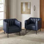 Poltroncina d'accento industriale in pelle sintetica PU, blu marino/grigio/cammello/marrone/nero, con trapuntatura a canale, set da 2
