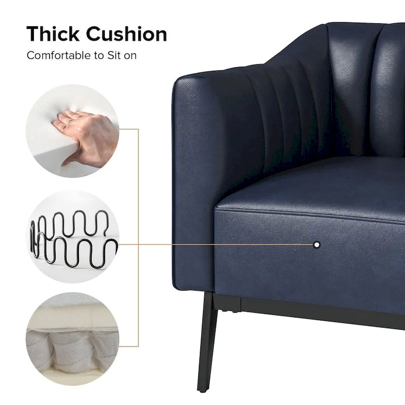 Poltroncina d'accento industriale in pelle sintetica PU, blu marino/grigio/cammello/marrone/nero, con trapuntatura a canale, set da 2