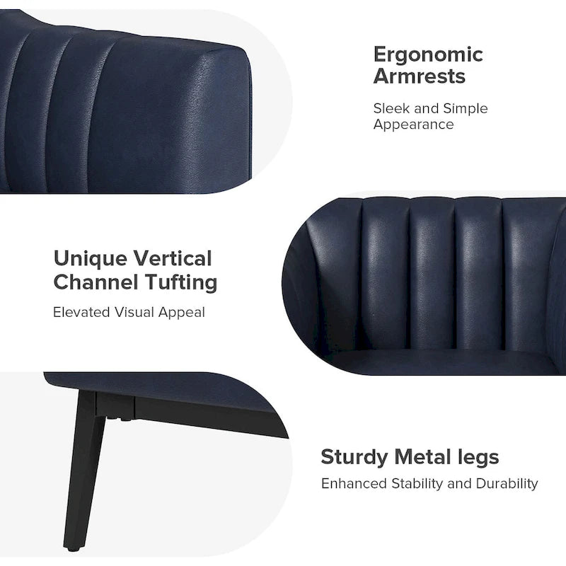 Poltroncina d'accento industriale in pelle sintetica PU, blu marino/grigio/cammello/marrone/nero, con trapuntatura a canale, set da 2