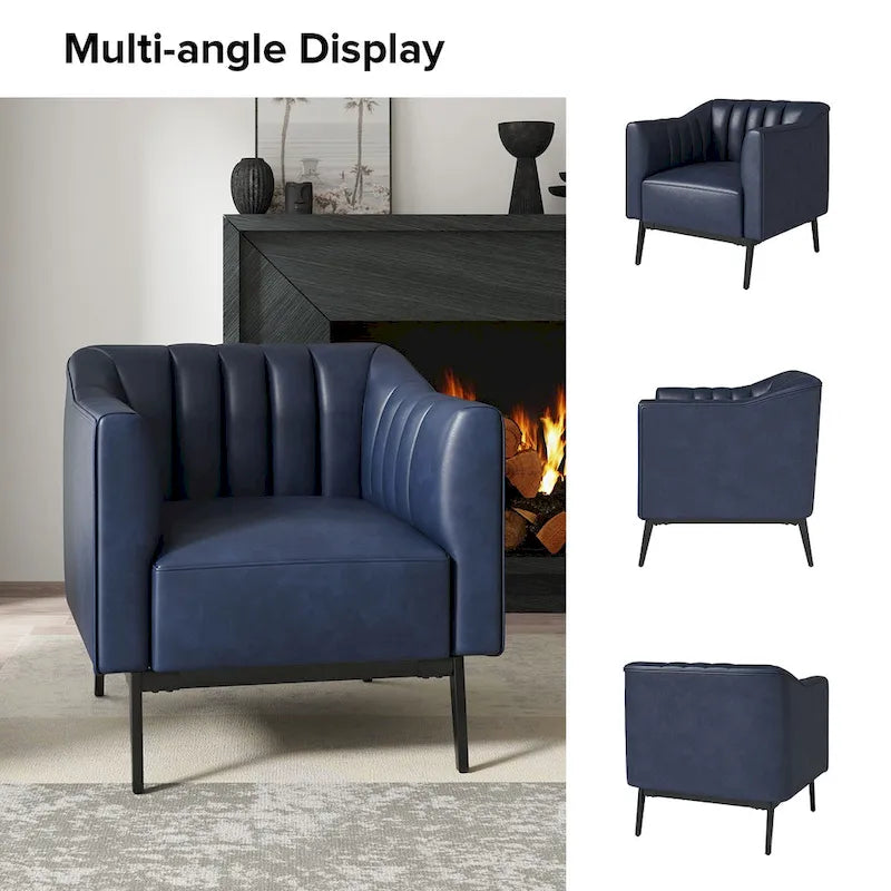 Poltroncina d'accento industriale in pelle sintetica PU, blu marino/grigio/cammello/marrone/nero, con trapuntatura a canale, set da 2