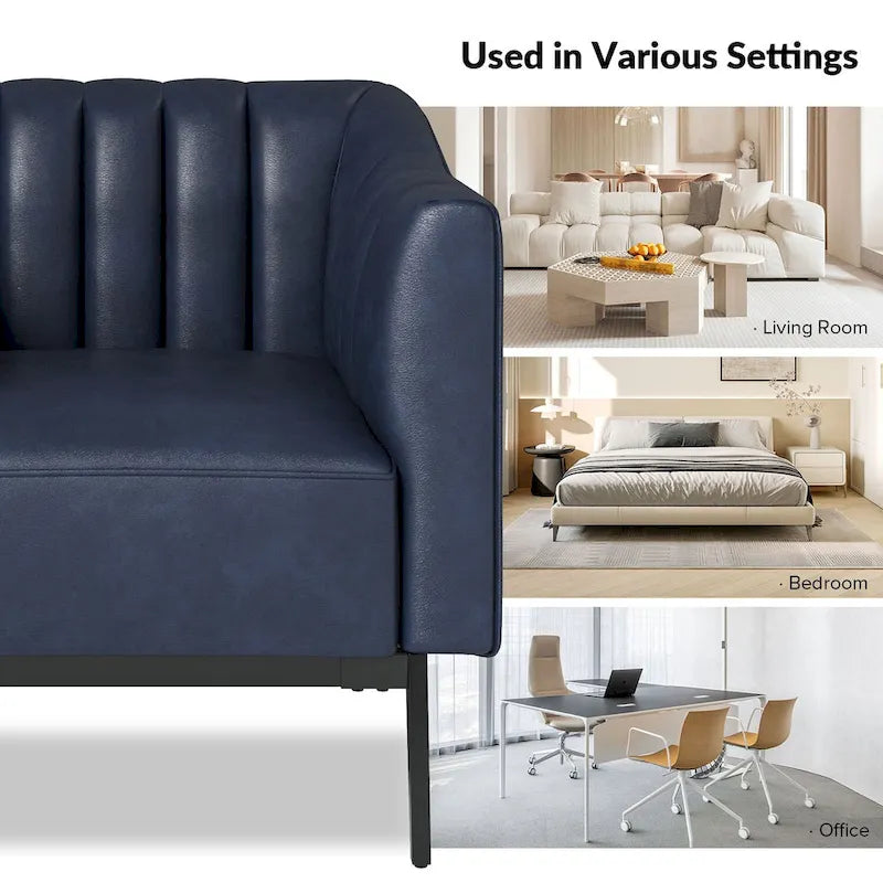 Poltroncina d'accento industriale in pelle sintetica PU, blu marino/grigio/cammello/marrone/nero, con trapuntatura a canale, set da 2