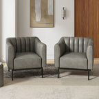 Poltroncina d'accento industriale in pelle sintetica PU, blu marino/grigio/cammello/marrone/nero, con trapuntatura a canale, set da 2