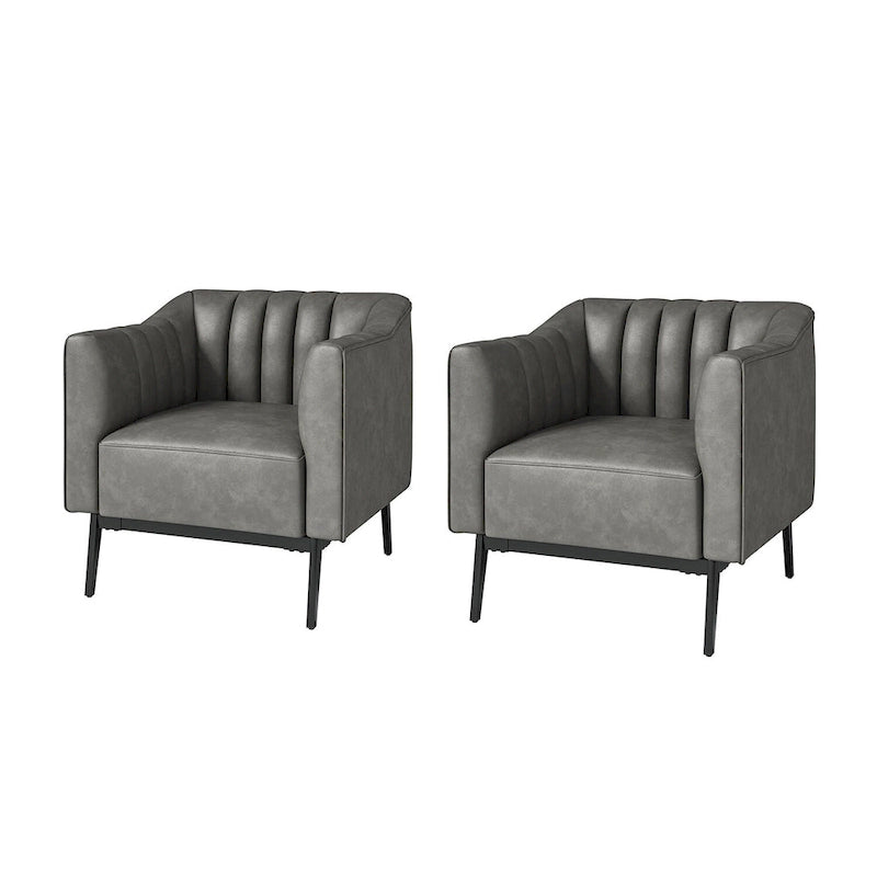 Poltroncina d'accento industriale in pelle sintetica PU, blu marino/grigio/cammello/marrone/nero, con trapuntatura a canale, set da 2
