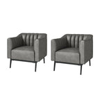 Poltroncina d'accento industriale in pelle sintetica PU, blu marino/grigio/cammello/marrone/nero, con trapuntatura a canale, set da 2
