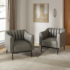 Poltroncina d'accento industriale in pelle sintetica PU, blu marino/grigio/cammello/marrone/nero, con trapuntatura a canale, set da 2