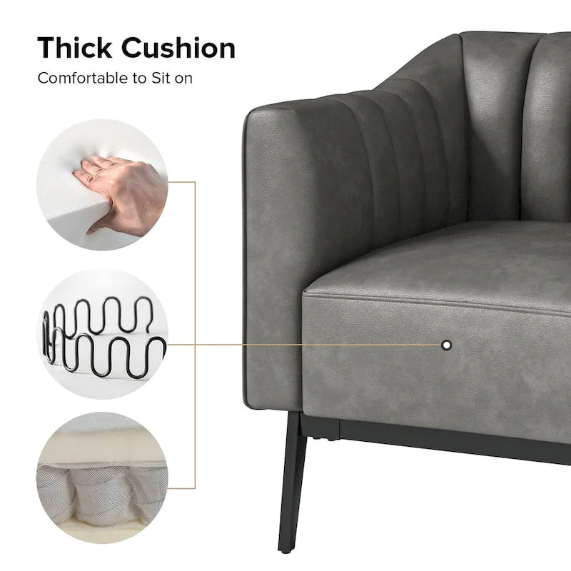 Poltroncina d'accento industriale in pelle sintetica PU, blu marino/grigio/cammello/marrone/nero, con trapuntatura a canale, set da 2