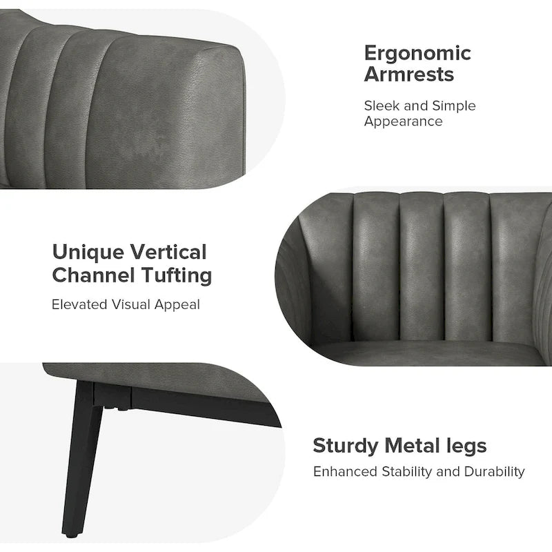 Poltroncina d'accento industriale in pelle sintetica PU, blu marino/grigio/cammello/marrone/nero, con trapuntatura a canale, set da 2