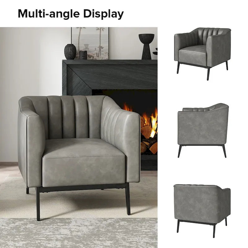 Poltroncina d'accento industriale in pelle sintetica PU, blu marino/grigio/cammello/marrone/nero, con trapuntatura a canale, set da 2
