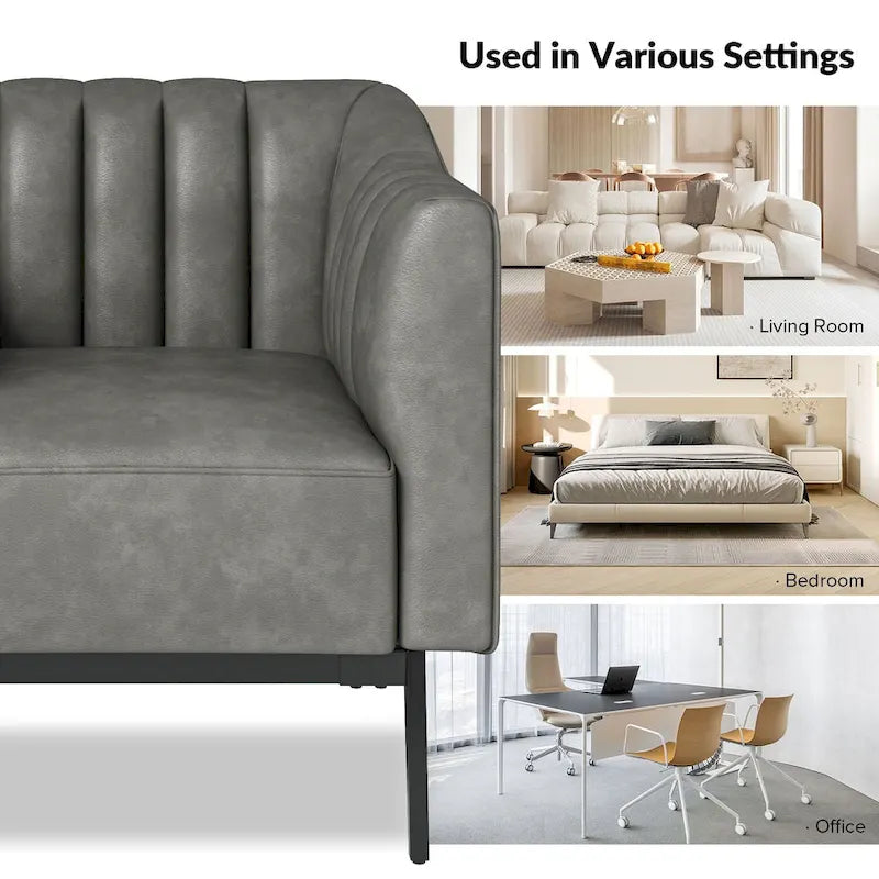 Poltroncina d'accento industriale in pelle sintetica PU, blu marino/grigio/cammello/marrone/nero, con trapuntatura a canale, set da 2