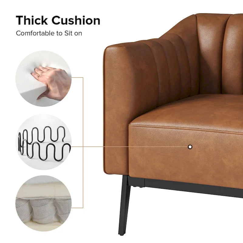 Poltroncina d'accento industriale in pelle sintetica PU, blu marino/grigio/cammello/marrone/nero, con trapuntatura a canale, set da 2