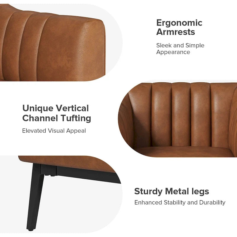 Poltroncina d'accento industriale in pelle sintetica PU, blu marino/grigio/cammello/marrone/nero, con trapuntatura a canale, set da 2