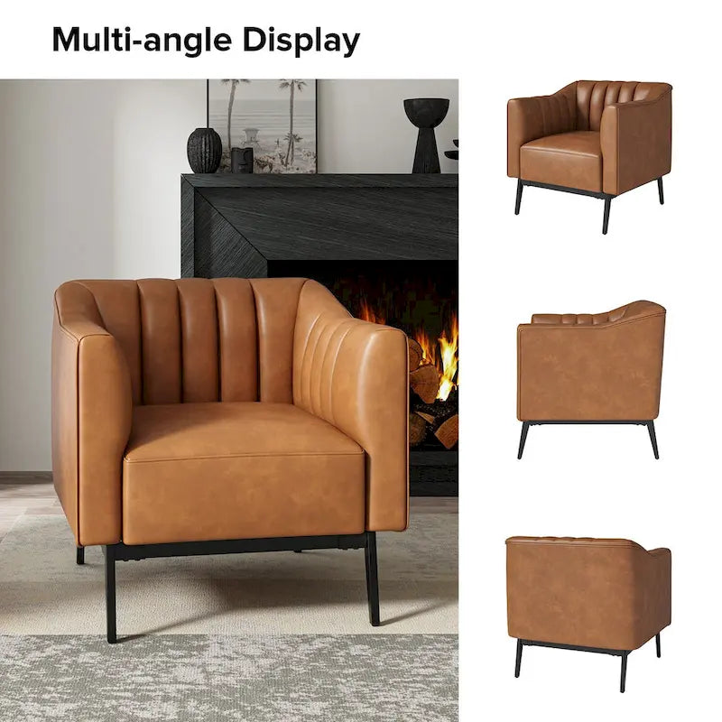 Poltroncina d'accento industriale in pelle sintetica PU, blu marino/grigio/cammello/marrone/nero, con trapuntatura a canale, set da 2