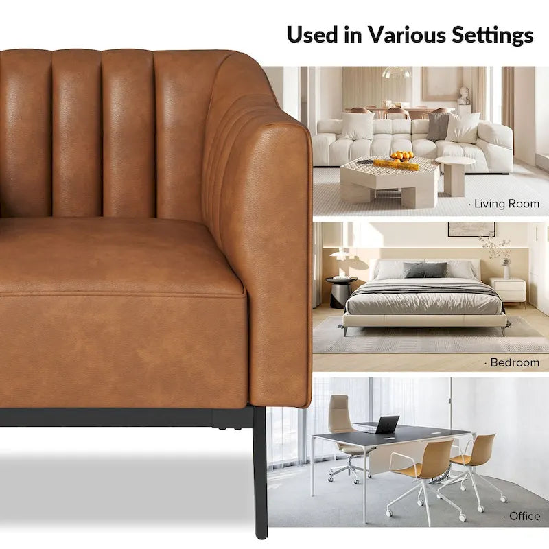 Poltroncina d'accento industriale in pelle sintetica PU, blu marino/grigio/cammello/marrone/nero, con trapuntatura a canale, set da 2