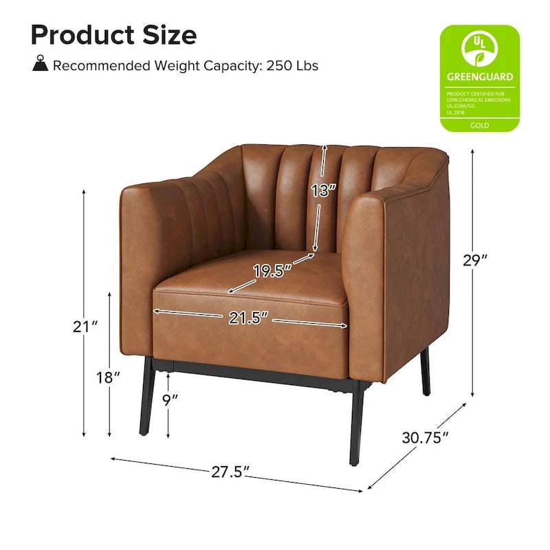 Poltroncina d'accento industriale in pelle sintetica PU, blu marino/grigio/cammello/marrone/nero, con trapuntatura a canale, set da 2