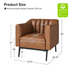 Poltroncina d'accento industriale in pelle sintetica PU, blu marino/grigio/cammello/marrone/nero, con trapuntatura a canale, set da 2