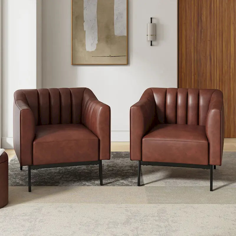 Poltroncina d'accento industriale in pelle sintetica PU, blu marino/grigio/cammello/marrone/nero, con trapuntatura a canale, set da 2