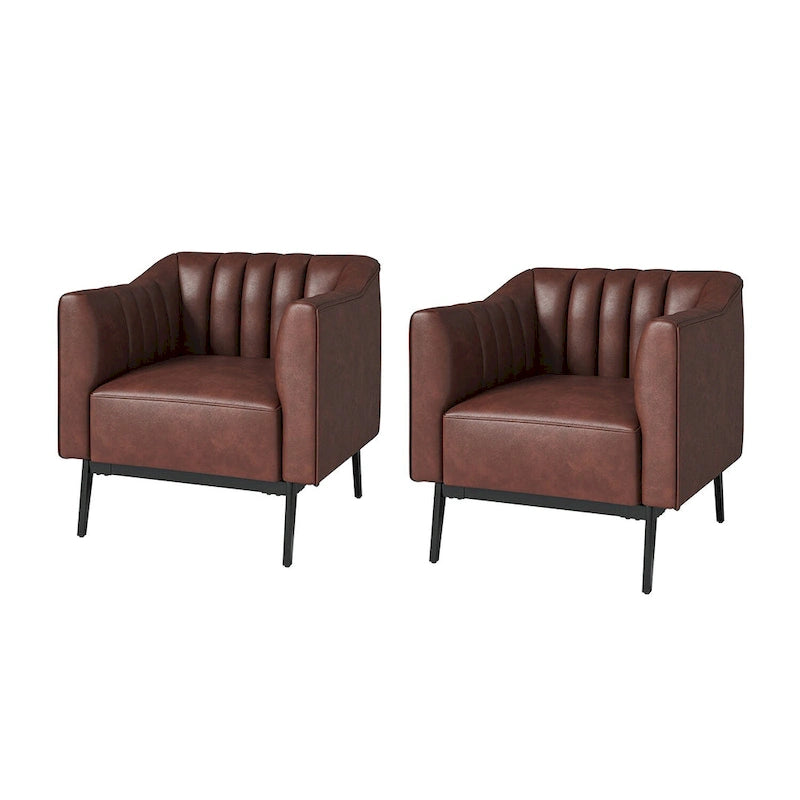 Poltroncina d'accento industriale in pelle sintetica PU, blu marino/grigio/cammello/marrone/nero, con trapuntatura a canale, set da 2