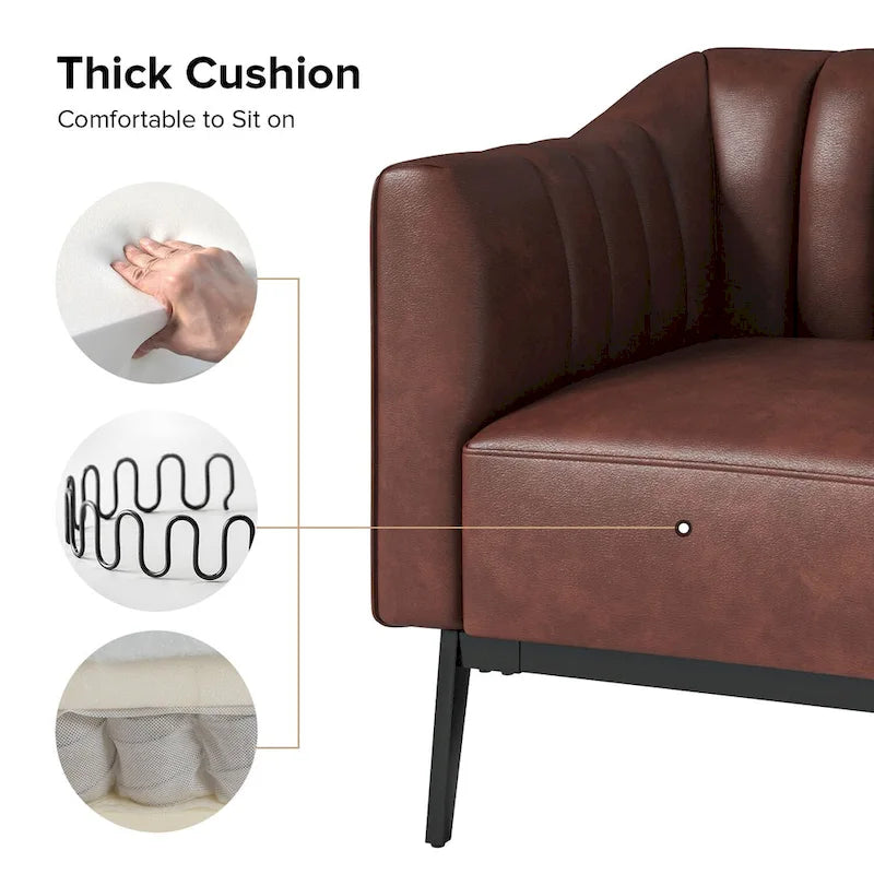 Poltroncina d'accento industriale in pelle sintetica PU, blu marino/grigio/cammello/marrone/nero, con trapuntatura a canale, set da 2