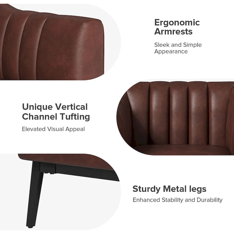 Poltroncina d'accento industriale in pelle sintetica PU, blu marino/grigio/cammello/marrone/nero, con trapuntatura a canale, set da 2