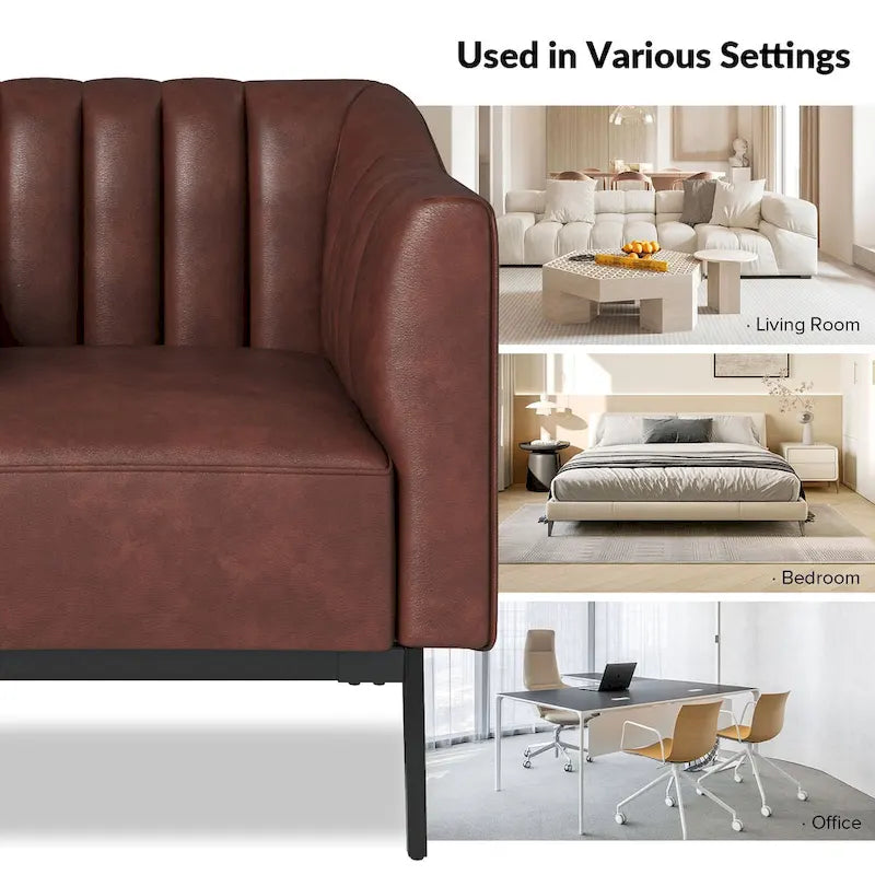 Poltroncina d'accento industriale in pelle sintetica PU, blu marino/grigio/cammello/marrone/nero, con trapuntatura a canale, set da 2
