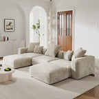 Divano componibile a U in velluto a coste, 5 posti con 5 cuscini, colore nero/beige/marrone chiaro