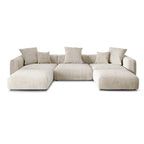Divano componibile a U in velluto a coste, 5 posti con 5 cuscini, colore nero/beige/marrone chiaro